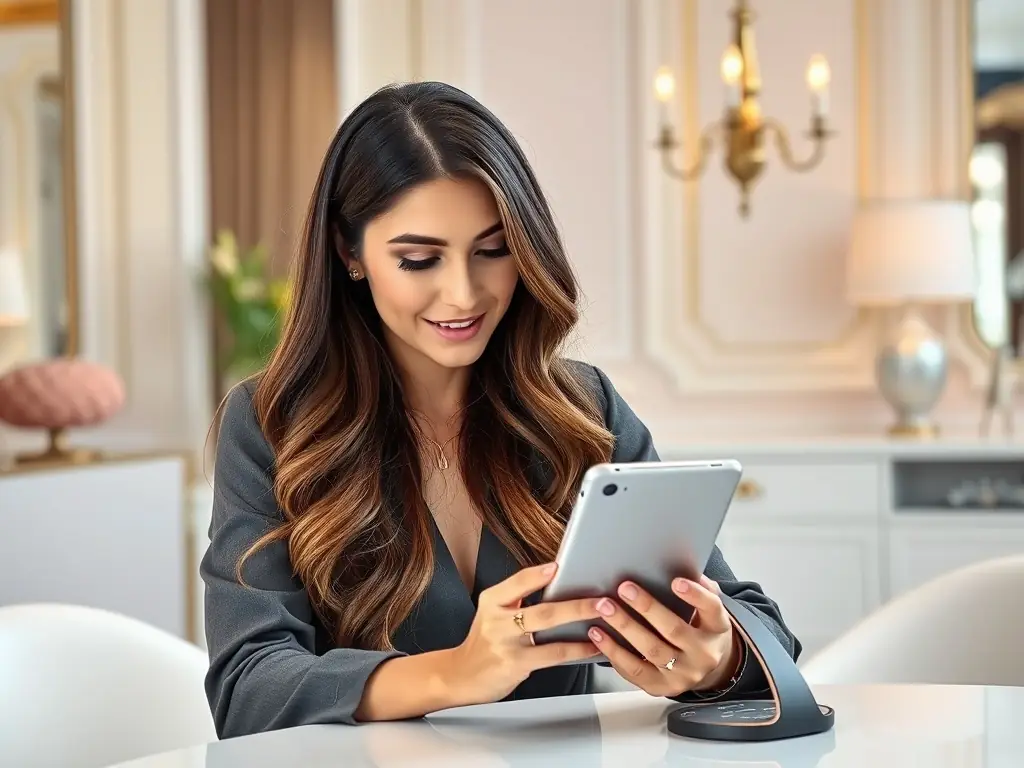 An image featuring a popular influencer interacting with a product in a visually appealing setting, designed to capture the attention of their followers. The image should highlight the influencer's authenticity and engagement.